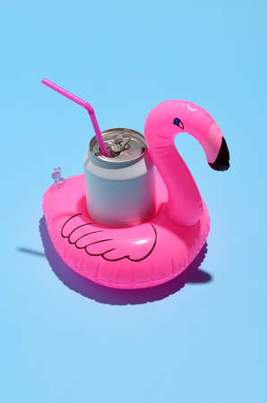 Funny inflatable flamingos with white canの写真素材