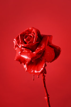 Rose with dripping red paintの写真素材