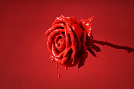 Rose with dripping red paintの写真素材