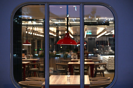 Window of modern interior of bisro, pizzeriaの写真素材