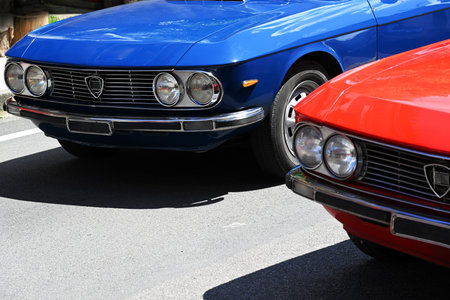 Details of beautiful retro cars on the street