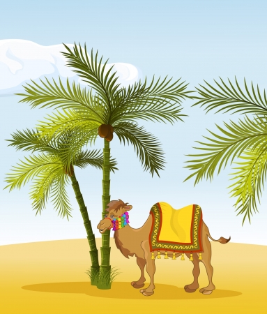camel in the shadow of palm trees のイラスト素材