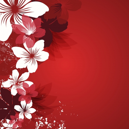Red background with flowersのイラスト素材