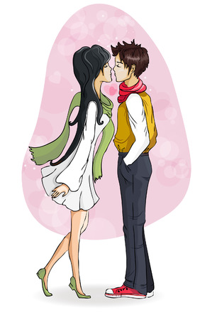 Kissing couple of young peopleのイラスト素材