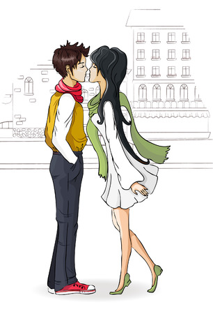 Kissing couple of young peopleのイラスト素材