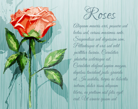 Image of Roses in the watercolor technique on the background of wooden planks.のイラスト素材