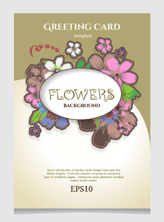 Greeting Card with Blooming Flowers. With Place for Your Text. Vector Illustrationのイラスト素材