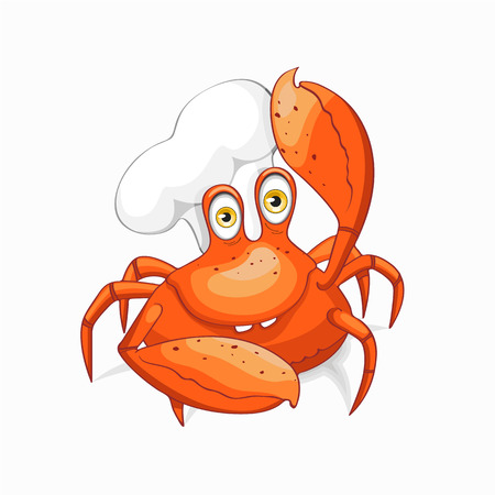 Fun crab chef in cook cap. Isolated on white background.のイラスト素材
