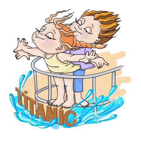 illustration of a a boy and a girl on a white backgroundのイラスト素材