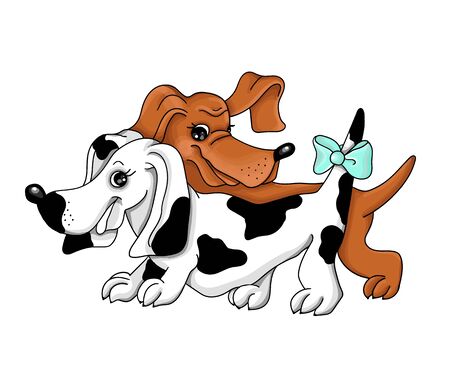 Dachshund Dog in a red sunglasses and with a polka dots neck scarf on a striped background. Vector illustration.のイラスト素材