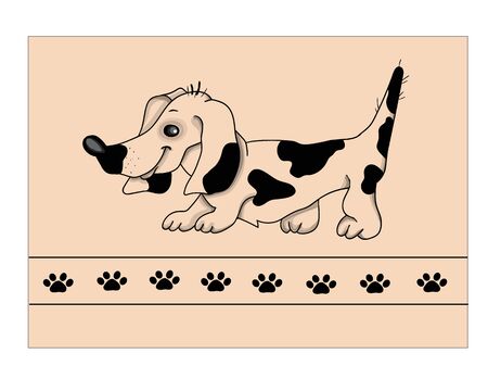 Dachshund Dog in a red sunglasses and with a polka dots neck scarf on a striped background. Vector illustration.のイラスト素材