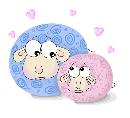 vector many cute lambls with a ball of woolのイラスト素材