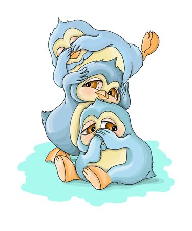 vector illustrations cute penguin hear no evil,speak no evil, and see no evilのイラスト素材