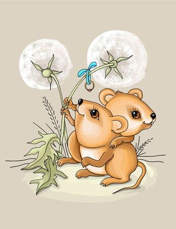 vector illustration little mouse boy gives engagement ring to little mouse girlのイラスト素材