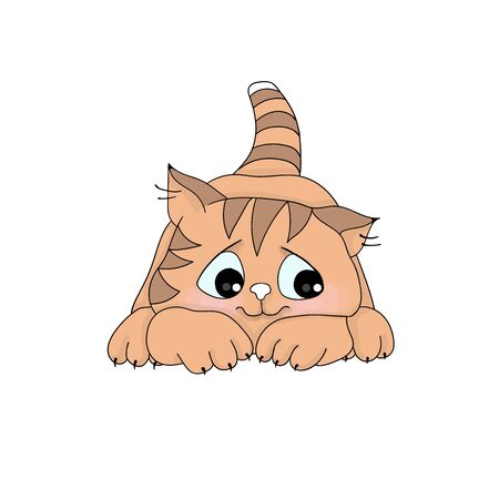 vector illustrations imaje of cartoon ginger tabby kitten white backgroundのイラスト素材