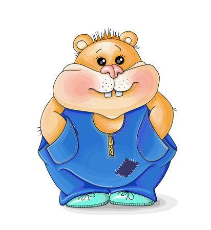 vector illustration valentine image of a cartoon hamster in geans,background floralのイラスト素材