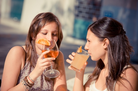 Two Beautiful Women in the City, Italyの写真素材