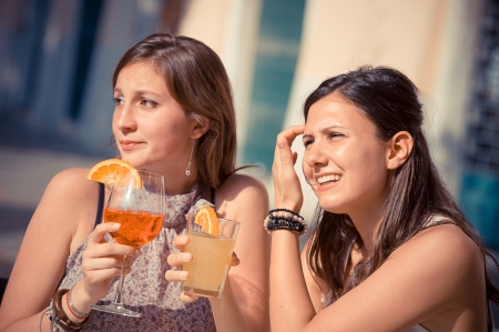 Two Beautiful Women in the City, Italyの写真素材