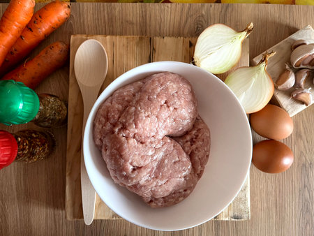 Ingredients for cooking minced meatの写真素材