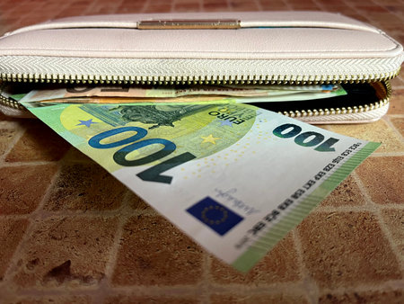 Euro bills of different denominations from the wallet. The concept of moneyの写真素材