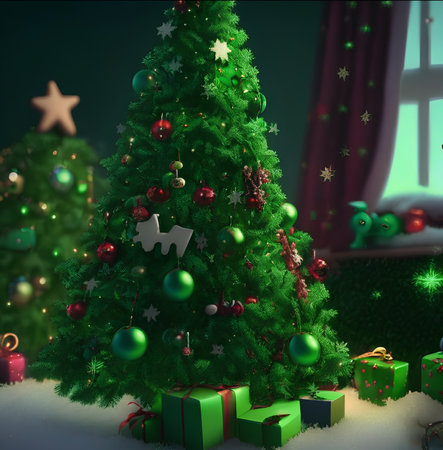 Christmas tree, festive mood. Created by artificial intelligence.の写真素材