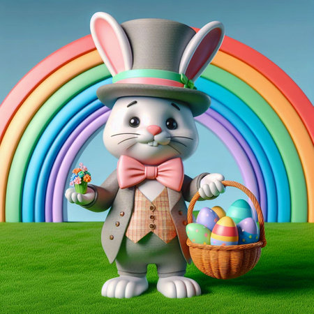 Easter bunny with a basket. Drawn using AIの写真素材