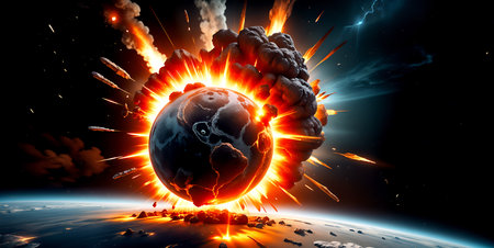 Explosion of planet Earth. Elements of this image furnished by NASAの素材
