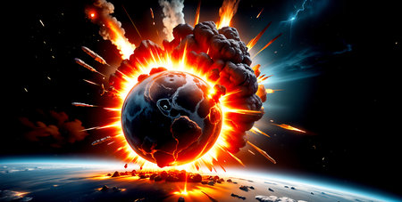 Earth in fire and blast, 3d rendering. Computer digital drawing.の素材