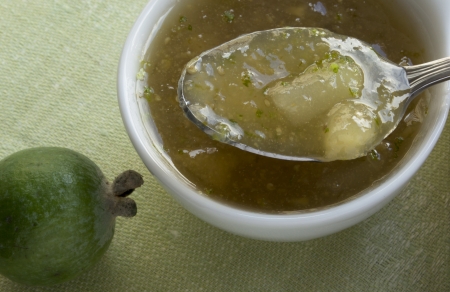 Homemade feijoa jam with pears and lime の写真素材