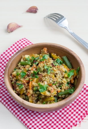 Quinoa and vegetables stir-fried in a Chinese style の写真素材