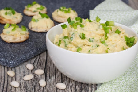 Vegetarian pate from white beans with green onionsの写真素材