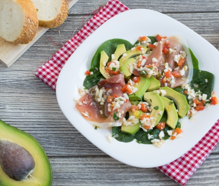Spanish salad with jamon and avocadoの写真素材