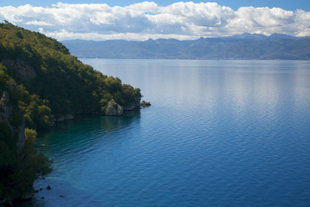 sunny autumn day on the shore of Lake Ohrid.の写真素材