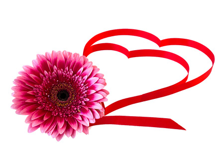 isolated heart of red ribbon on a white background for the  Valentine"s holidayの写真素材