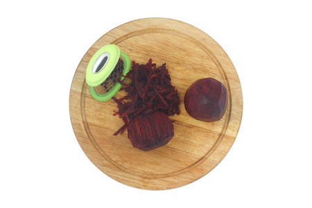 Beet and grater isolated on white  top view
