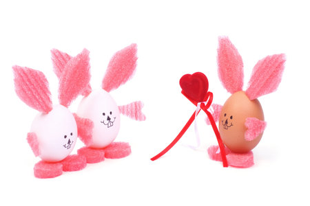 Easter crafts made of shell egg  Rabbit isolated on white 