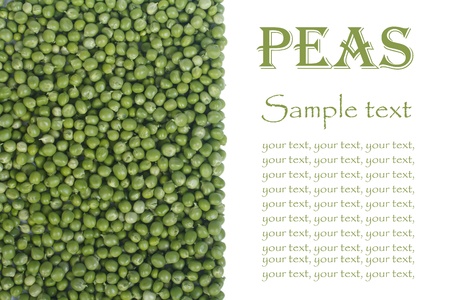 green peas with text isolated on white background  vertical の写真素材
