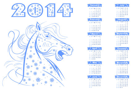 Calendar for 2014 vector  Blue horseのイラスト素材