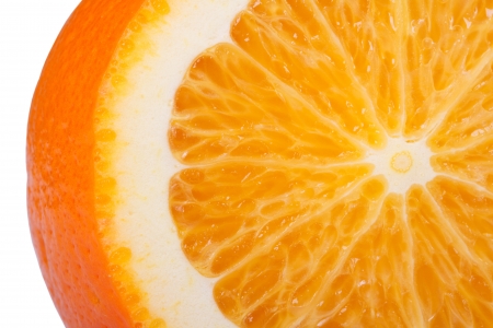 Sliced orange closeup isolated on white background. macro.
の写真素材