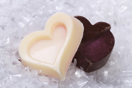 Heart of white and black chocolate closeup. horizontal
の写真素材