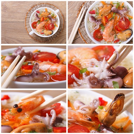 Set of photo asian seafood soup close-up on the table. 
の写真素材