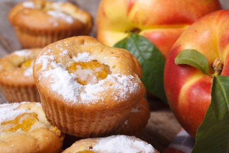delicious cupcakes with peach sprinkled with powdered sugar closeup on a horizontal
の写真素材