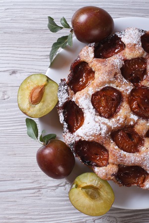 delicious plum pie close-up on a table top view vertical
の写真素材