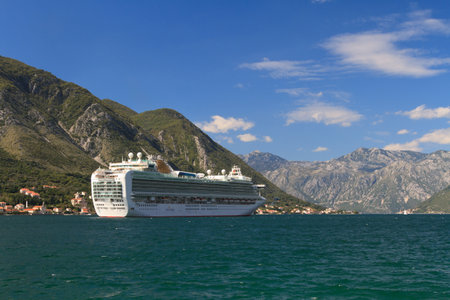 Beautiful cruise ship \"Venture\" leaves the Bay of Kotor. September 26th, 2014 Montenegro .のeditorial素材