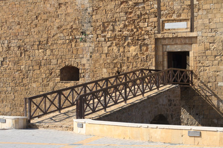 Bridge to the old fortress. Paphos Cyprus. Close-up horizontalのeditorial素材
