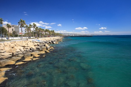 Beautiful promenade in Limassol. Overlooking the Mediterranean Seaの写真素材