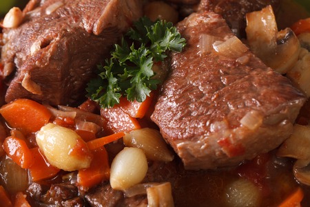 Beef Bourguignon macro background. horizontal view from aboveの写真素材