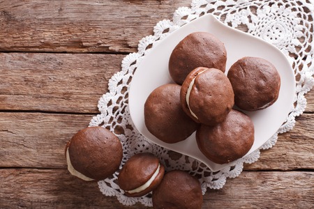 Delicious American Whoopie pie dessert on the table. horizontal top viewの写真素材