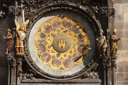 Historical medieval astronomical Clock in Prague on Old Town Hall , Czech Republicの写真素材