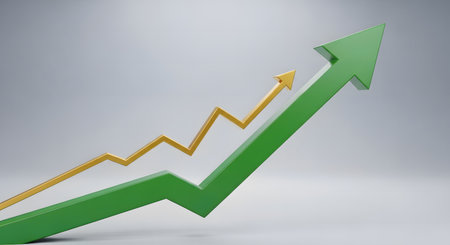 Business graph with arrow up on white background. 3D rendering.の素材